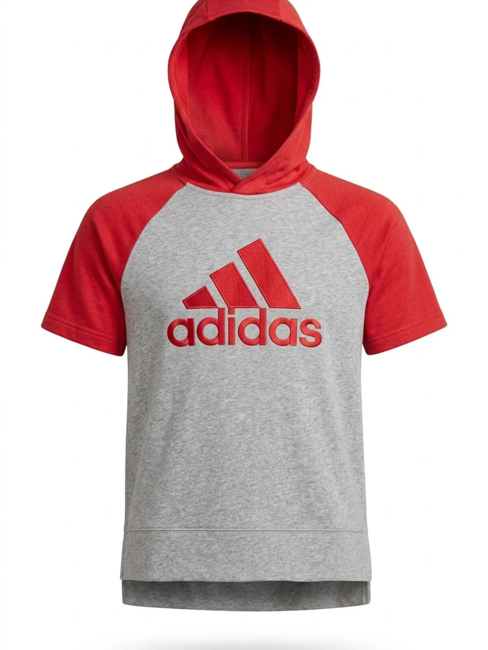 Y2K 90S adidas Mens  Red & Gray Hooded Short Sleeve Tee Size Large